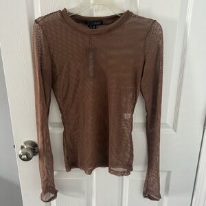 Brown Mesh Long Sleeve Top